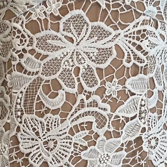 Guess Sleeveless White Floral Lace Bodycon Mini Dress Spaghetti Strap Tan Slip S - Picture 8 of 11